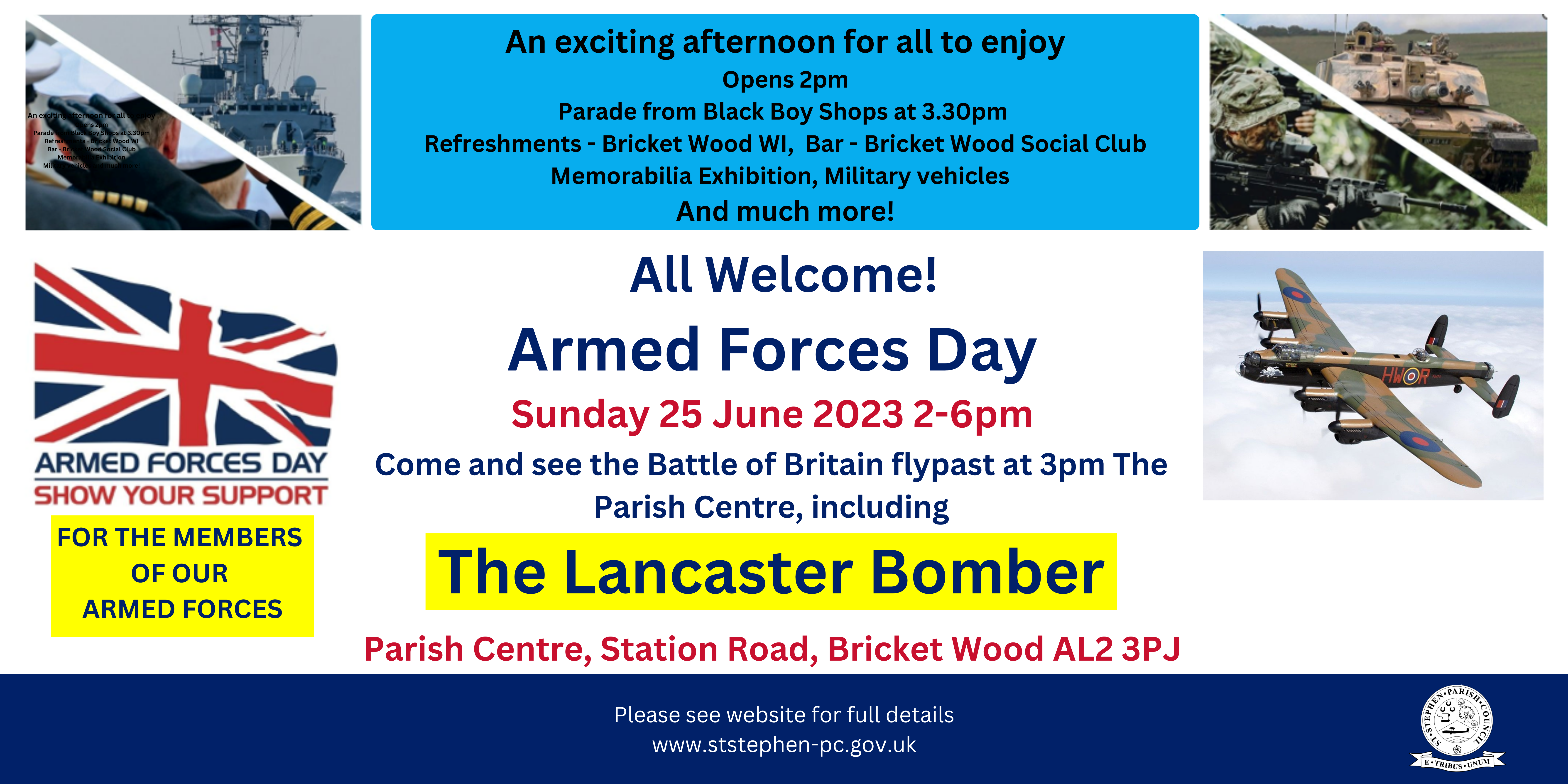 Come and see the Battle of Britain flypast at 3pm The Parish Centre, including The Lancaster Bomber